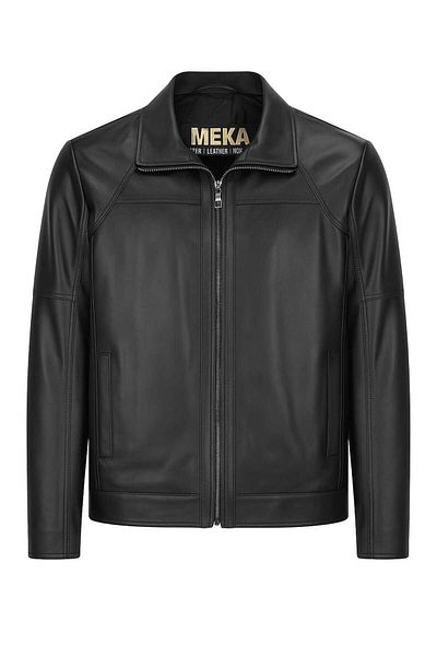 Meka Deri Men's Shirt Collar Black Genuine Leather Jacket
