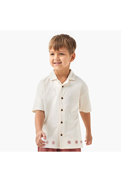 ELIGO قميص مطرز بأكمام قصيرة وأزرار للإغلاق