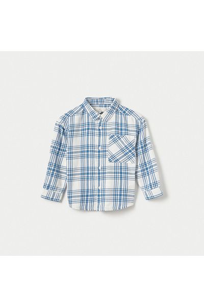 Juniors Checked Shirt with Long Sleeves and Pocket