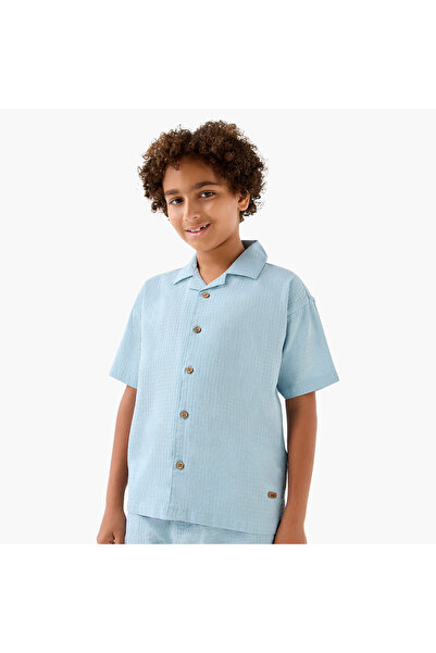 ELIGO قميص بياقة منقوشة وأكمام قصيرة