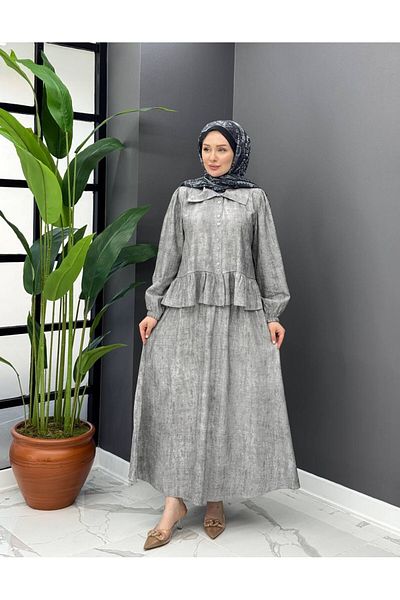 Güler Casual Gray Color Strawberry Fabric Skirt Suit