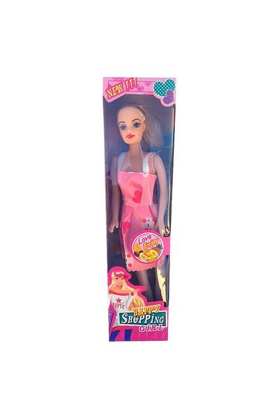 OEM Păpușă din plastic „Fetiță fericită la cumpărături”, roz închis, 7x29 cm