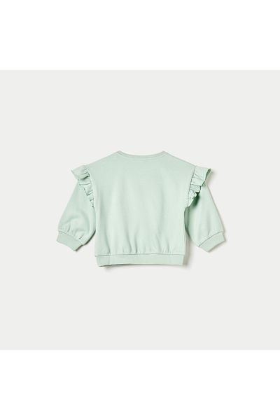 Juniors Unicorn Print Sweatshirt with Ruffle Detail and Long Sleeves