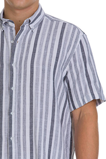 Hatemoğlu Μαύρο Comfort Fit 100% βαμβακερό πουκάμισο με κοντό μανίκι με γιακά με κουμπιά