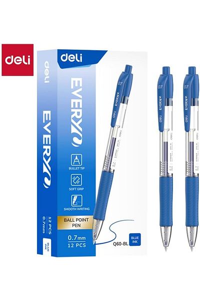 Deli EQ60-BL 0.7 mm Bullet Tip Ballpoint Pen 12-Pieces