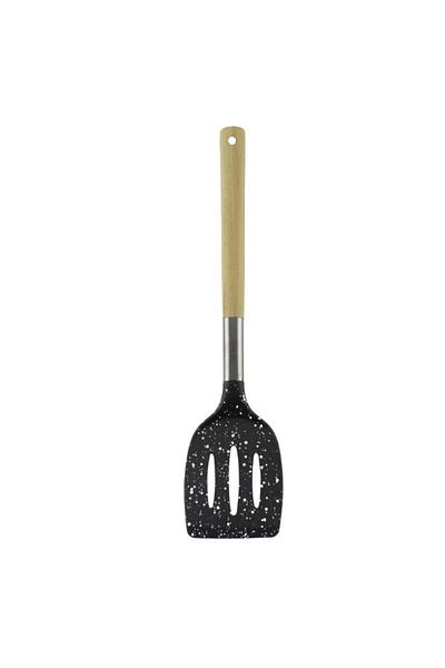 gogiva Plastic spatula with wooden handle, black with granite look, 36.5 cm