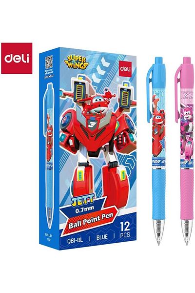 Deli EQ61-BL 0.7 mm Bullet Tip Ballpoint Pen 12-Pieces, Blue