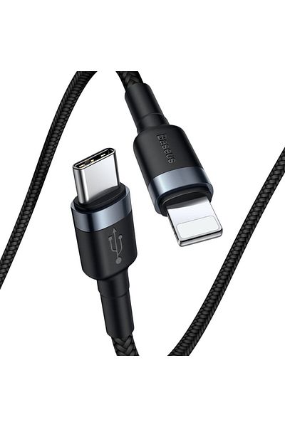 Baseus Wytrzymały nylonowy kabel przewód USB-C PD Iphone Lightning 18W QC3.0 1m czarny-szary
