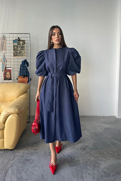 MODA ZERAFİNA ROCHIE TENCEL CU MÂNECĂ LUNGĂ - Indigo