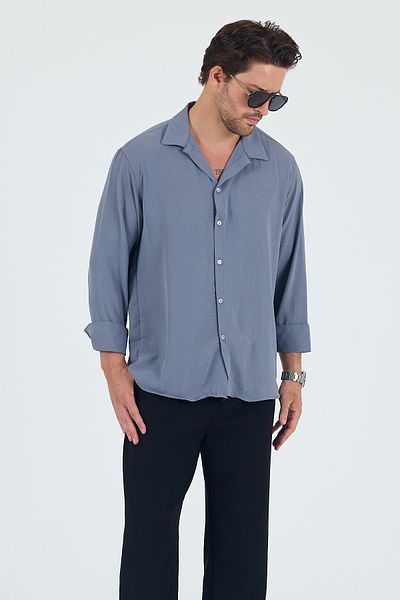 Trn JNS Мъжка риза Oversize от сива лятна ленена материя