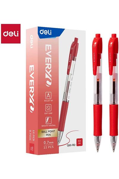 Deli قلم حبر جاف EQ60-RD برأس رصاصي 0.7 مم، 12 قطعة، أحمر