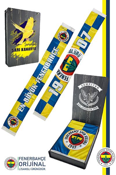 Fenerbahçe Original Licensed Largest Shawl Scarf Canary Printed Wooden Box