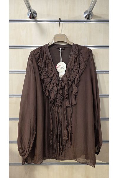 Park Moda Ιταλική μεταξωτή μπλούζα με βολάν γιακά