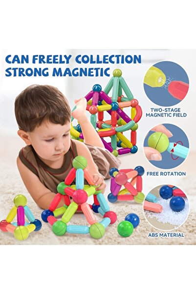 Glow Goods Interactive 3D Magnetic Building Blocks Set for Kids, Educational and Creative, 64 Pieces, Multicolo