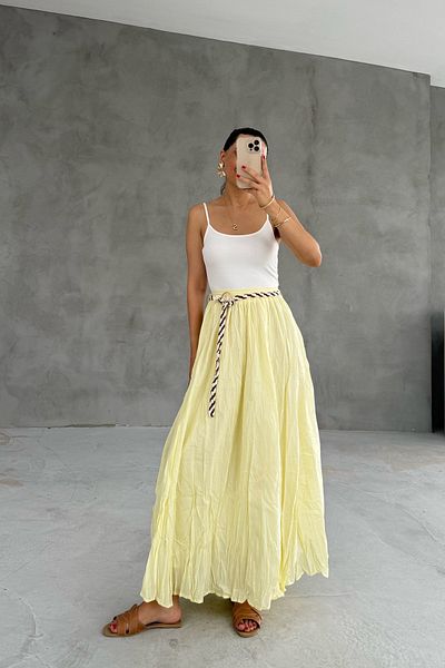 Seda Yalçın Atelier Yellow Crashed Skirt with Knitted Belt