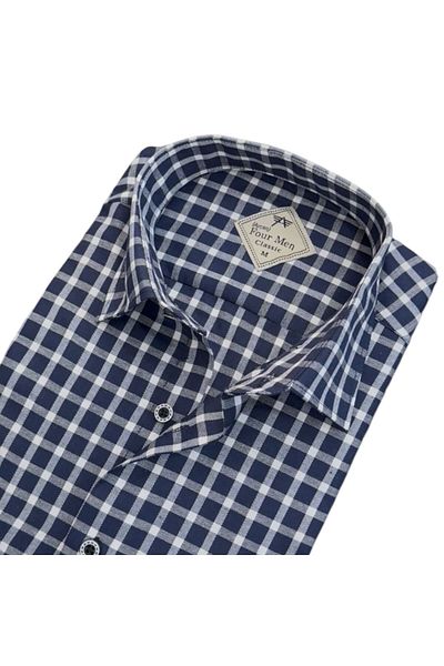 GÖMLEK GALERİSİ Men's Classic Relaxed Fit Plaid Double Pocket Long Sleeve Shirt