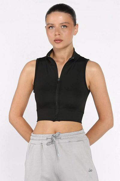 GÜLSELİ Black Women's Front Zipper Lycra Crop Top Blouse