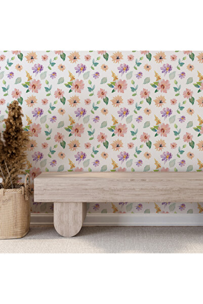 Carmen Renkli Çiçekler Kendinden Yapışkanlı Duvar Kağıdı