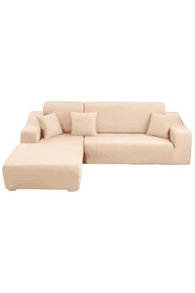 OEM Husă elastică pentru canapea de colț, Uni, 140x180cm/180x230cm, crem
