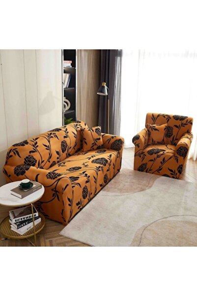 JOJO HOME Husă elastică pentru canapea, Jojo Home, imprimeu floral negru, L-3...