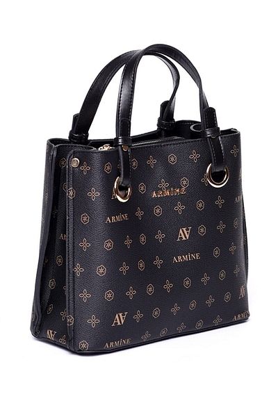 Armine Modern Stylish Design Zippered Printed Shoulder Bag Black