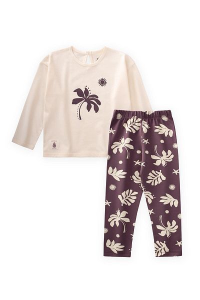Cigit Printed T-Shirt Set 2-10 Years Ecru Plum
