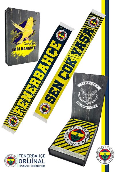 Fenerbahçe Original Licensed Longslive Shawl Scarf Canary Printed Wooden Box