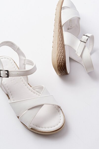 infon shoes creation 692-564 White Orthopedic Sole Cross Buckle Women's Sandals