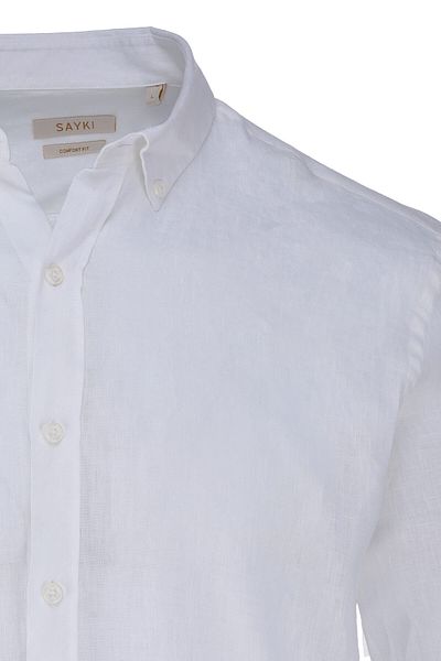 Hatemoğlu White Comfort Fit 100% Linen Button Collar Long Sleeve Linen Shirt