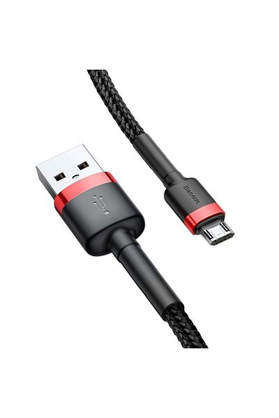 Baseus Wytrzymały nylonowy kabel przewód USB microUSB 2A 3M czarno-czerwony