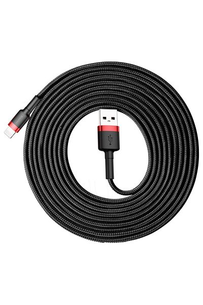 Baseus Wytrzymały nylonowy kabel przewód USB Iphone Lightning QC3.0 2A 3M czarno-czerwony