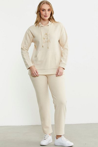 Sementa Σετ αθλητική φόρμα Oversize με κουκούλα - Μπεζ