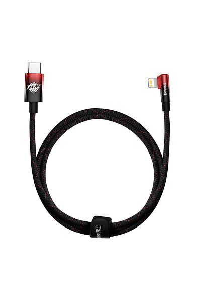 Baseus Kątowy kabel przewód Power Delivery z bocznym wtykiem USB-C Iphone Lightning 1m 20W czerwony