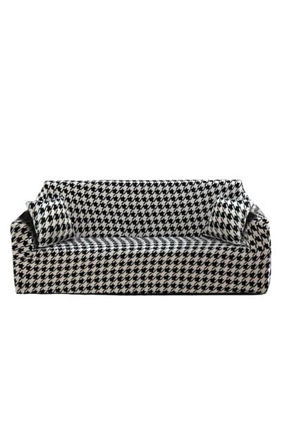 OEM Husă elastică pentru canapea, Comfort, Elastan, Imprimeu bicolor M1, M-2 locuri, 145-185cm, Alb-Negru