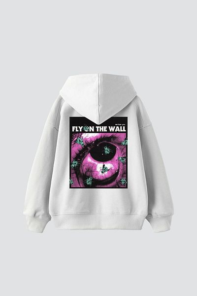 Sekizbiraltı Fly On The Wall Baskılı Oversize Unisex Λευκό φούτερ