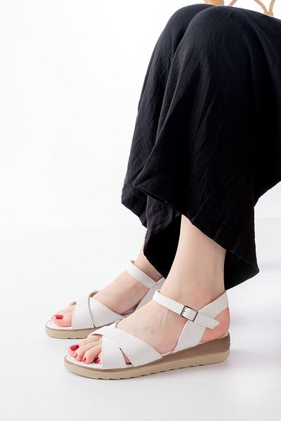 infon shoes creation 692-564 White Orthopedic Sole Cross Buckle Women's Sandals