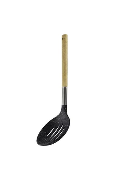 gogiva Plastic skimmer with wooden handle, suitable for removing foam from soups and broths, 35 cm