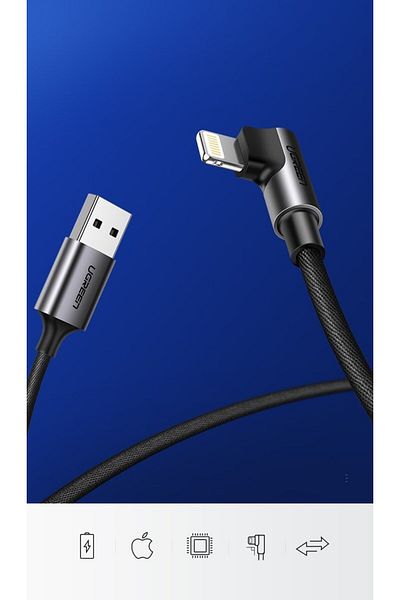 Ugreen Kątowy kabel przewód do iPhone USB - Lightning MFI 2.4A 1m czarny