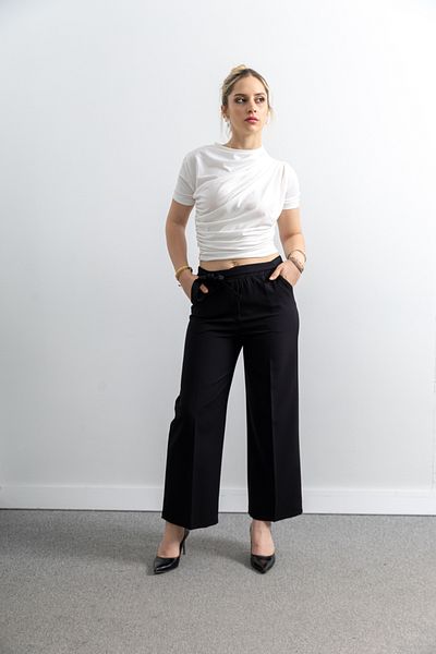 TUĞBA ERGÜL Women's Belt Detailed Wide Leg Double Fabric Trousers
