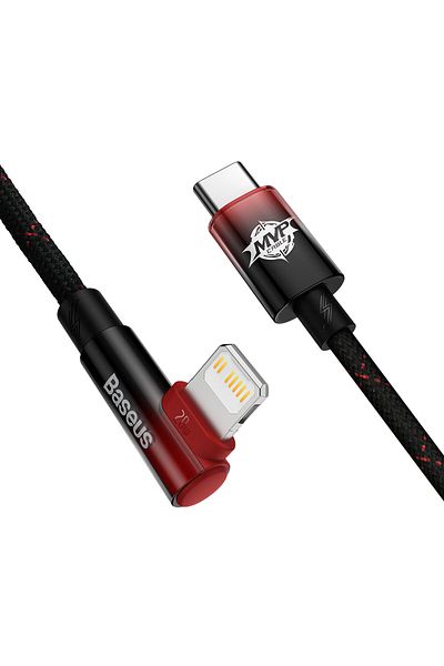 Baseus Kątowy kabel przewód Power Delivery z bocznym wtykiem USB-C Iphone Lightning 1m 20W czerwony