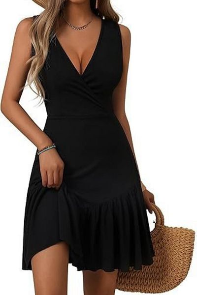 Viyamo New Season Women's Strap Double Breasted Collar Ruffled Janjan Crepe Dress
