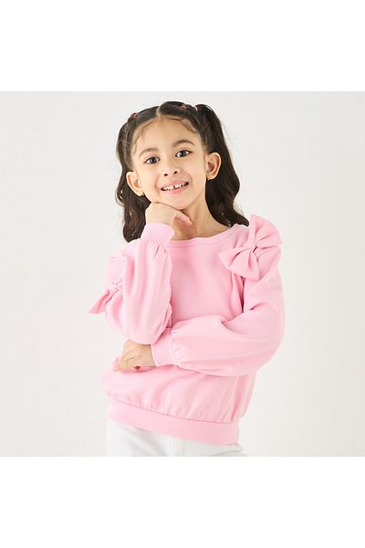 Juniors Solid Sweatshirt with Bow Applique and Long Sleeves