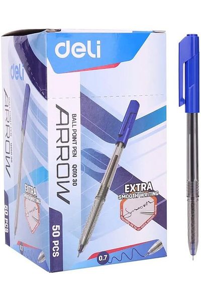 Deli Smooth Ballpoint Pen 50-Pieces, 0.7 mm Size, Blue