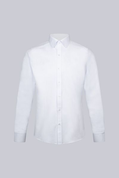 Hatemoğlu White Slim Fit Patterned Slim Collar Cotton Long Sleeve Classic Shirt