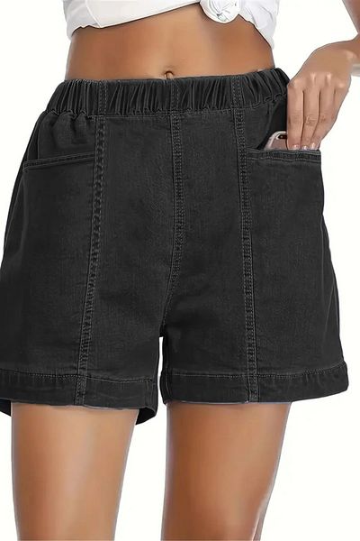 CEDY DENIM - Pantaloni scurți de vară pentru femei din țesătură subțire, cu talie elastică, cu croiala lejeră-C632-Gri