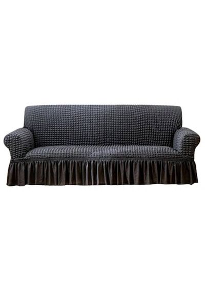 OEM Husa Canapea, 3 Locuri - 180x230cm, Creponat cu Volanase, Poliester cu Licra, Gri Inchis
