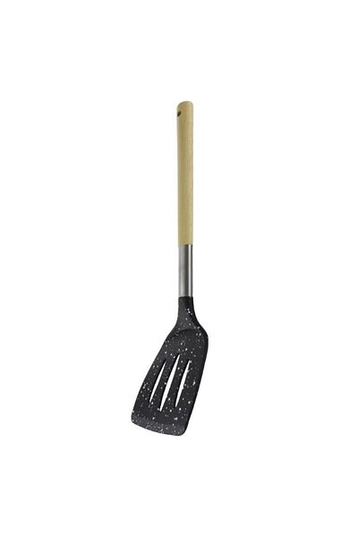 gogiva Plastic spatula with wooden handle, black with granite look, 36.5 cm