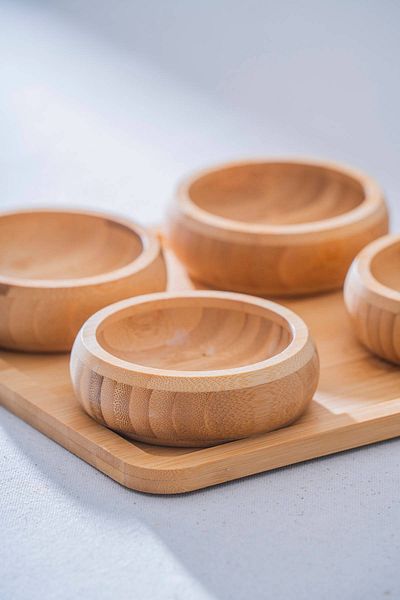 ACAR Set of 4 Presentation Bowls with Bamboo Tray