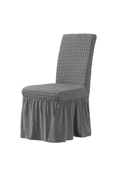 OEM Set 6 Chair Covers with Ruffles, Polyester and Lycra, Dark Gray