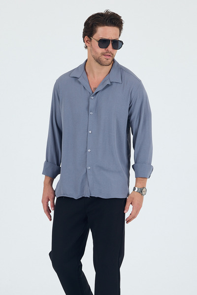 Trn JNS Gray Summer Linen Textured Oversize Men's Shirt